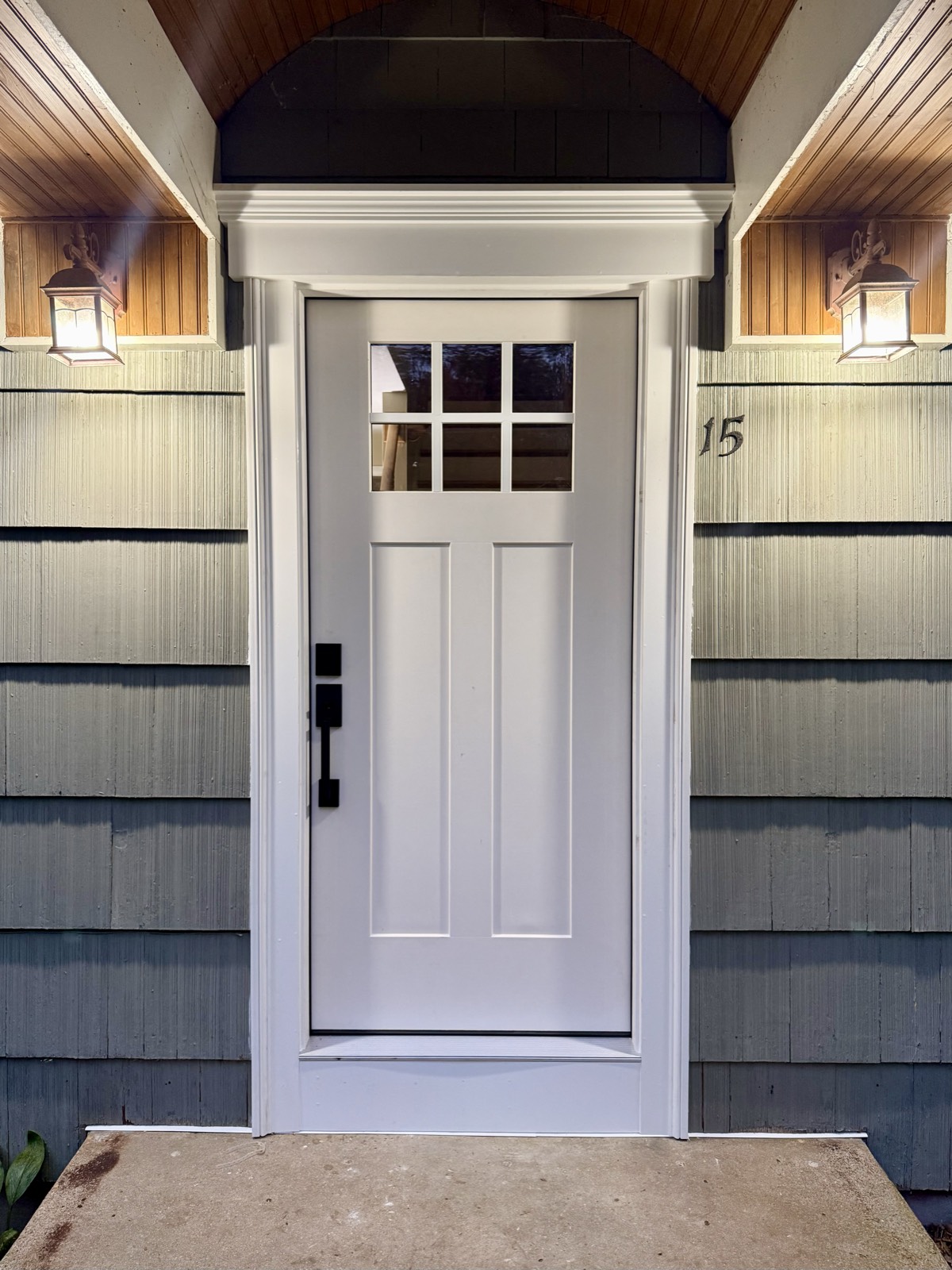 Craftsman-style front entry door & trim