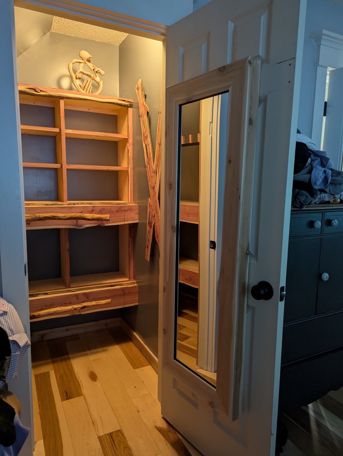 Live-edge cedar closet shelving